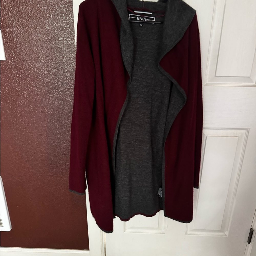 Blanc Noir Burgundy and Gray Cardigan